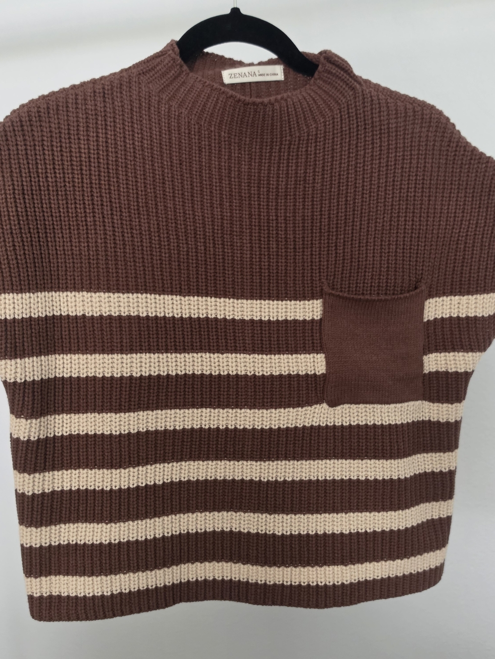 Zenana Outfitters Men’s Brown & Cream Striped Crewneck Sweater